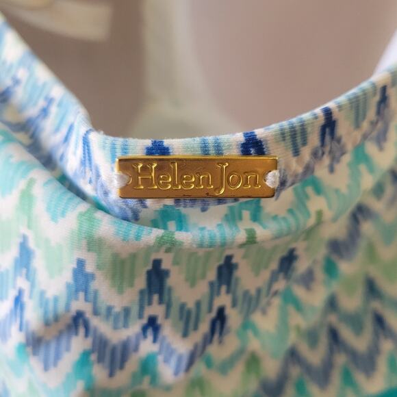 Small Helen Jon Navy Blue White & Green One Piece Halter Swimsuit - Picture 6 of 6